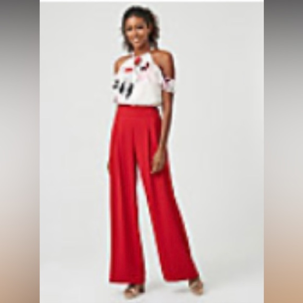 Le château Twill Wide Leg Pant in Bright Rouge Red